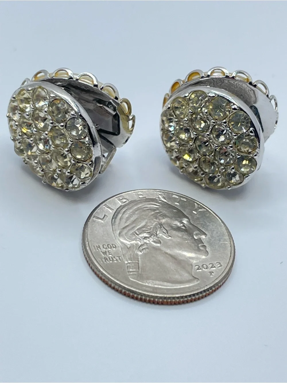 Vintage Sarah Coventry Reversible Faux Pearl Crystal Clip On Earrings Statement